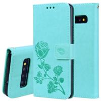 Rose reliëf horizontale Flip PU lederen case voor Galaxy S10 Plus met houder & kaartsleuven & portemonnee (groen) - thumbnail