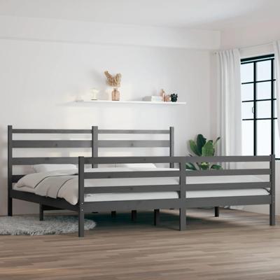 Bedframe massief grenenhout grijs 200x200 cm