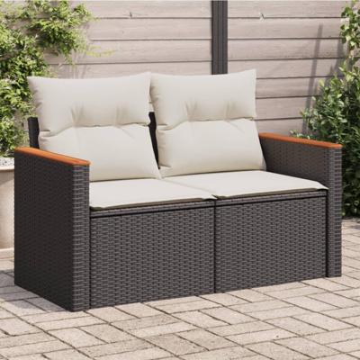 Tuinbank 2-zits met kussens poly rattan zwart Tuinbank 2-zits met kussens poly rattan zwart