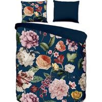 Descanso Dekbedovertrek "bloemen" - Blauw - (200x200/220 cm) - Biologisch Katoen satijn - thumbnail