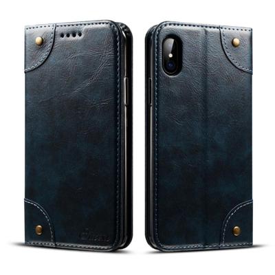 Voor iPhone XS/X barokke eenvoudige horizontale Flip lederen draagtas met houder & kaartsleuven & portemonnee (blauw)