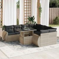 9-delige Loungeset met kussens poly rattan lichtgrijs - thumbnail