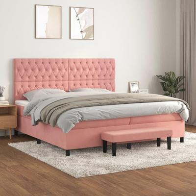 Boxspring met matras fluweel roze 200x200 cm