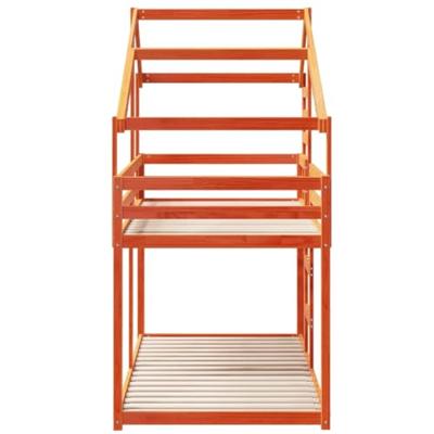 Stapelbed met dak massief grenenhout wasbruin 80x200 cm