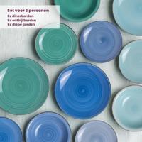 Cookinglife Serviesset Delice Blauw 18-delig / 6 personen - 6 dinerborden, 6 diepe borden en 6 ontbijtborden - thumbnail
