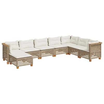 8-delige Loungeset met kussens poly rattan beige