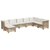 8-delige Loungeset met kussens poly rattan beige - thumbnail