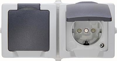 Kopp 137056002 Nautic Wandcontactdoos met randaarde en klapdeksel spatwaterdicht Grijs 1 stuk(s)