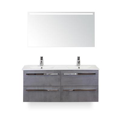 Seville Badmeubelset 120 cm - 4 laden Beton Antrac - Wastafel Enjoy Dubbel - met Sence Spiegel