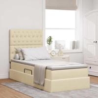 Opbergbed met LED met matras Crème 90 x 200 cm Polyester - thumbnail