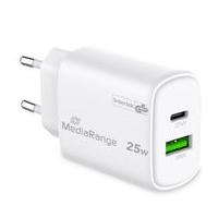 MediaRange GaN snellaadadapter van 25 W, EU-stekker, 1 x USB-C en 1 x USB-A, ondersteunt USB-C® Power Delivery en Quick Charge™, wit - thumbnail