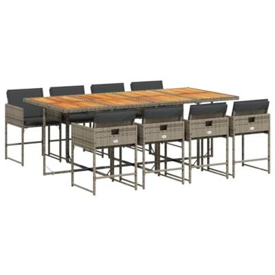 9-delige Tuinset met kussens poly rattan grijs