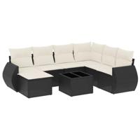8-delige Loungeset met kussens poly rattan zwart - thumbnail