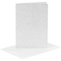 Creativ Company Kaarten en enveloppen, afmeting kaart 10,5x15 cm, afmeting envelop 11,5x16,5 cm, glitter, 120+250 gr, zilver, 4 set/ 1 doos - thumbnail
