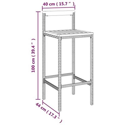 Barkrukken 2 st poly rattan en massief acaciahout grijs - thumbnail