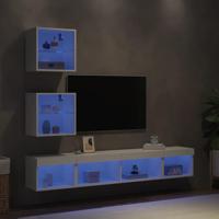 5-delige Tv-wandmeubelset met LED-verlichting bewerkt hout wit - thumbnail