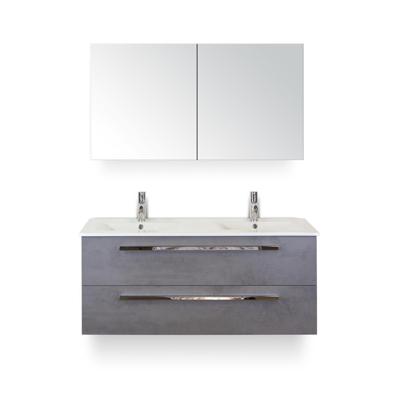 Seville Badmeubelset 120 cm - 2 laden Beton Antraciet - Wastafel Enjoy Dubbel - met Spiegelkast