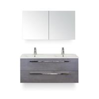 Seville Badmeubelset 120 cm - 2 laden Beton Antraciet - Wastafel Enjoy Dubbel - met Spiegelkast - thumbnail