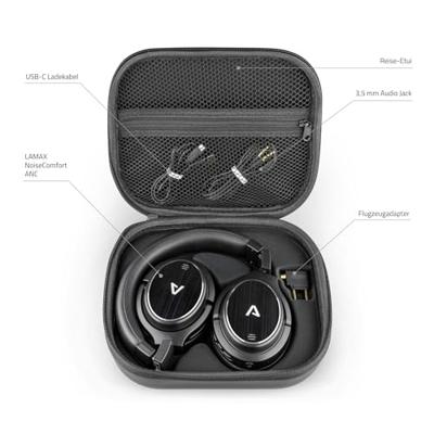 LAMAX NoiseComfort ANC Draadloze hoofdtelefoon met actieve geluidsisolatie (ANC), Bluetooth 5.0, USB-C, bediening 50 uur, reiskoffers en vliegtuigadapter in de verpakking, metalen constructie
