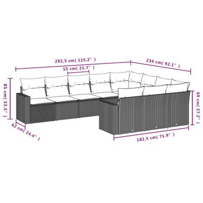 11-delige Loungeset met kussens poly rattan bruin