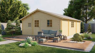 Tuindeco Malaga Blokhut 595x808 cm 44 mm vuren blank- Zadeldak- Onbehandeld vurenhout- Tuindeco