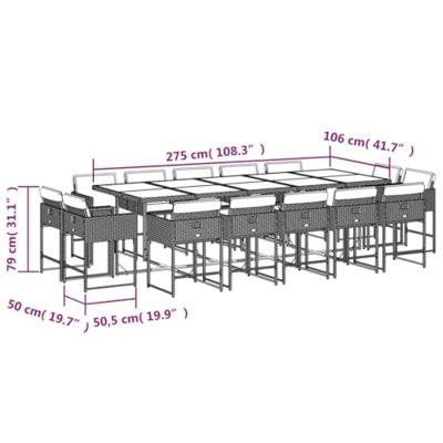 15-delige Tuinset met kussens poly rattan bruin