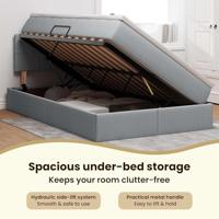 Opbergbed met LED met matras Lichtgrijs 120 x 190 cm Stof - thumbnail