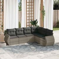 6-delige Loungeset met kussens poly rattan lichtgrijs - thumbnail