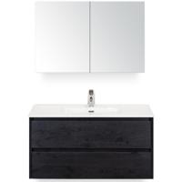 Dante Badmeubelset 100 cm - Black Oak - Keramische Wastafel Wit Cover met Spiegelkast - thumbnail