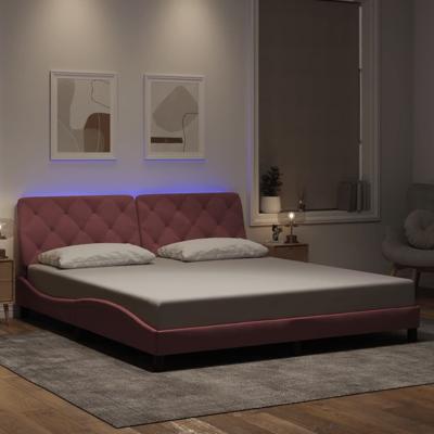 Bedframe met LED zonder matras fluweel roze 180x200 cm