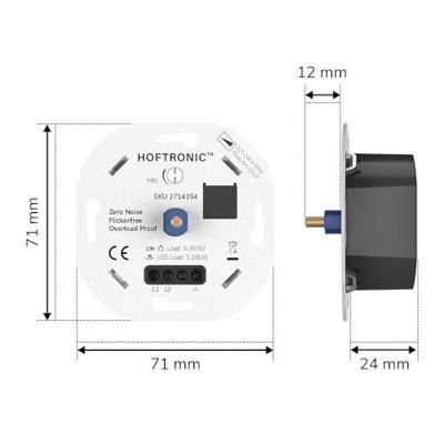 LED dimmer - 3-200 watt - Geschikt voor fase afsnijding - Universeel - Incl. zwart afdekraam en draaiknop - thumbnail