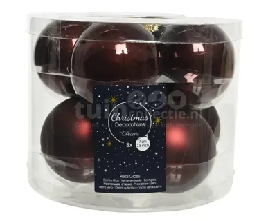 Decoris kerstballen glas 8st mahonie 7cm