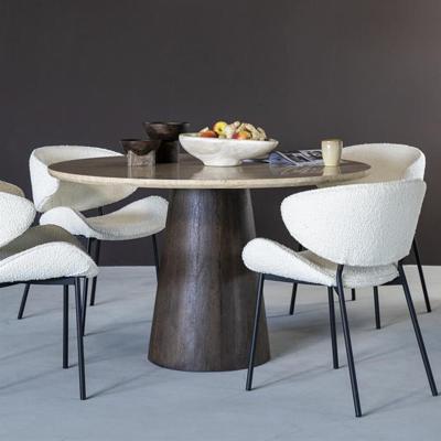 Eleonora Ronde Eettafel 'Aikin' Travertin en Mangohout, 130cm Eleonora Ronde Eettafel 'Aikin' Travertin en Mangohout, 130cm