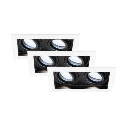 Set van 3 Durham - LED Inbouwspot - 8 Watt 690 Lumen - 6500K Daglicht wit - Dubbel - GU10 - Kantelbaar - IP20 voor binnen - Rechthoek - Wit/Zwart