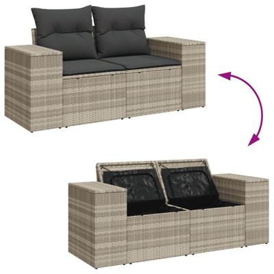 8-delige Loungeset met kussens poly rattan lichtgrijs