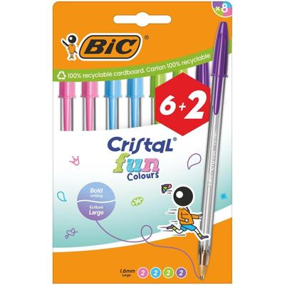 Bic balpen Cristal Fun, geassorteerde kleuren, etui van 6 + 2 gratis