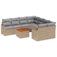 Tuinbankenset met kussen 9 pcs Beige poly rattan - thumbnail