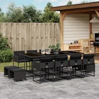 13-delige Tuinset met kussens poly rattan zwart - thumbnail