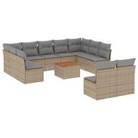 12-delige Loungeset met kussens poly rattan gemengd beige - thumbnail