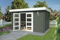 Outdoor Life Mikkel Blokhut 400x295 cm 28 mm vuren Green Grey-Wit gecoat- - - Outdoor Life - thumbnail