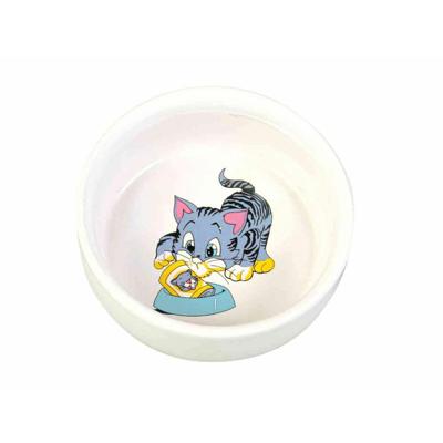 TRIXIE VOERBAK / WATERBAK STRIPKAT MET BAK KERAMIEK WIT 11 CM 300 ML 4 ST