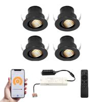 Set van 4 Medina Smart LED Mini Inbouwspots - Veranda spots - 12V 3W 150lm - Dimbaar - Kantelbaar - Wifi & Bluetooth - 2700K - IP44 - Zwart - thumbnail