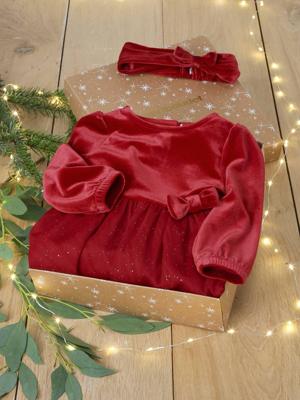 Baby Weihnachts-Geschenkset: Kleid mit Glitzertüll & Haarband BASIC rood Baby Weihnachts-Geschenkset: Kleid mit Glitzertüll & Haarband BASIC rood