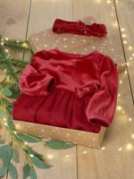 Baby Weihnachts-Geschenkset: Kleid mit Glitzertüll & Haarband BASIC rood - thumbnail