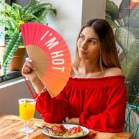 Houten waaier I&apos;m Hot - Roze oranje - thumbnail