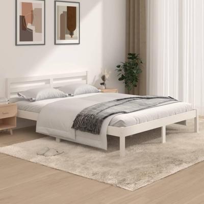 Bedframe massief grenenhout wit 150x200 cm 5FT King Size