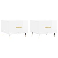 Salontafels 2 st 50x50x40 cm bewerkt hout hoogglans wit - thumbnail