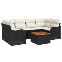Tuinbankenset met kussen 7 pcs Zwart poly rattan - thumbnail