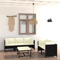 6-delige Loungeset met kussens poly rattan zwart - thumbnail