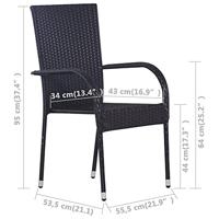 Tuinstoelen stapelbaar 6 st poly rattan zwart - thumbnail